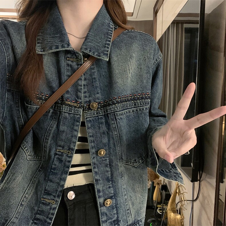 韩版宽松显瘦牛仔外套女刺绣设计感上衣潮C639-88,男装工装外套,星座911-2(原星座613-2）