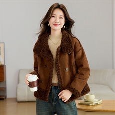 现货2025新款时尚洋气仿羊羔毛颗粒绒皮毛一体加厚保暖修身外套，女装羊羔毛/颗粒绒，木子恋