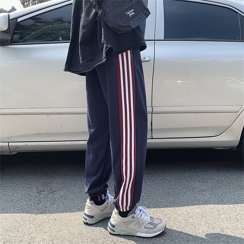 A118-P35加绒-P45三条杠条纹加厚加绒运动裤男大码束脚休闲裤,男装休闲裤,电商A040