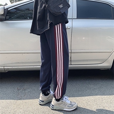 A118-P35加绒-P45三条杠条纹加厚加绒运动裤男大码束脚休闲裤，男装休闲裤，电商A040