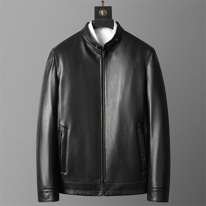 23020秋冬新款海宁皮衣男牛皮夹克立领商务男装大码皮衣P400，男装皮衣，电商B360