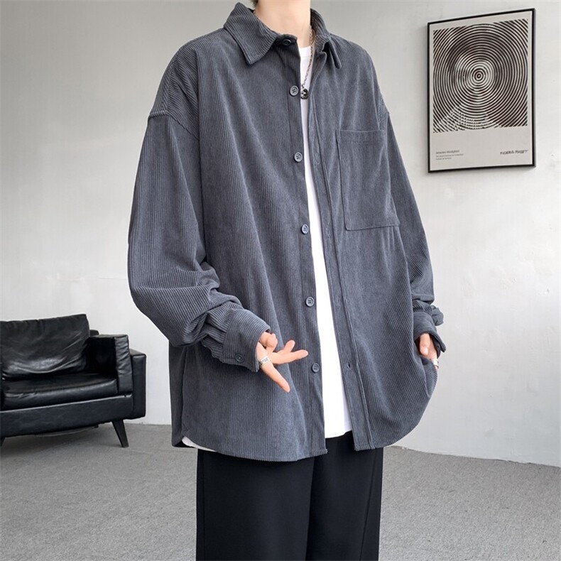 M-8XL春季灯芯绒衬衫特大码复古翻领工装长袖衬衣外套CS9001/P58，男装衬衫，电商B238