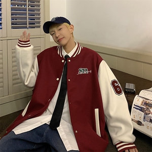 美式宽松夹克撞色贴布休闲百搭棒球服外套HY202P108控138图片