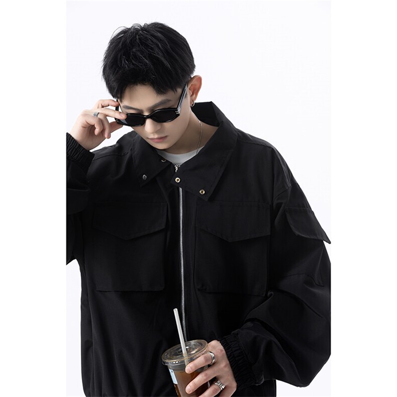 春季港风日系复古纯色贴袋拼接款翻领夹克男XZ213-JK18-P88控118,男装夹克,星座213