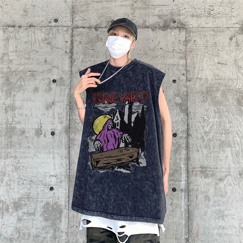美式创意印花 水洗做旧 夏无袖t 背心/马甲/坎肩XZ514-2-1307-P35图片