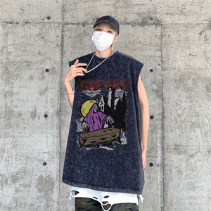 美式创意印花 水洗做旧 夏无袖t 背心/马甲/坎肩XZ514-2-1307-P35图片