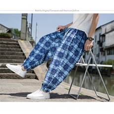 抖音民族风花型哈伦裤男宽松束脚棉麻垂感冰丝裤男冰，男装民族服装，电商A011（原4039）