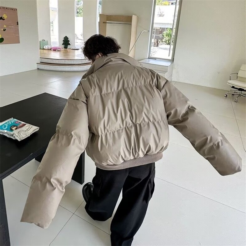 秋冬新品加厚PU皮短款棉衣高街立领面包服时尚潮流外套LF1023p95,男装棉衣,电商D256-2(原A064-2)