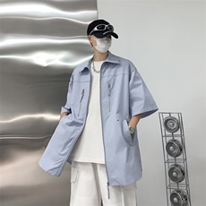 拉链设计感美式高街衬衫男女宽松短袖潮牌夏复古翻领上衣C360，男装衬衫，星座1116A-1（原606A）