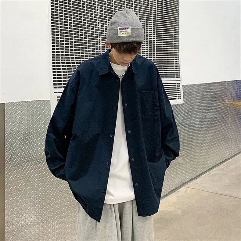 长袖衬衫男港风日系韩版潮流帅气衬衣复古风工装衬衫C226P33图片