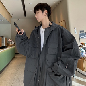 A759-P74 春秋潮牌宽松连帽夹克外套男日系复古多口袋户外图片