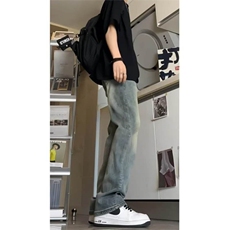秋冬季美式休闲痞帅重磅加绒复古蓝直筒牛仔裤，男装牛仔裤，四季星座505