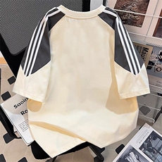 300克得物重磅100纯棉宽松撞色条纹短袖T恤男潮RH5011-特P35，男装T恤，星座610B-1