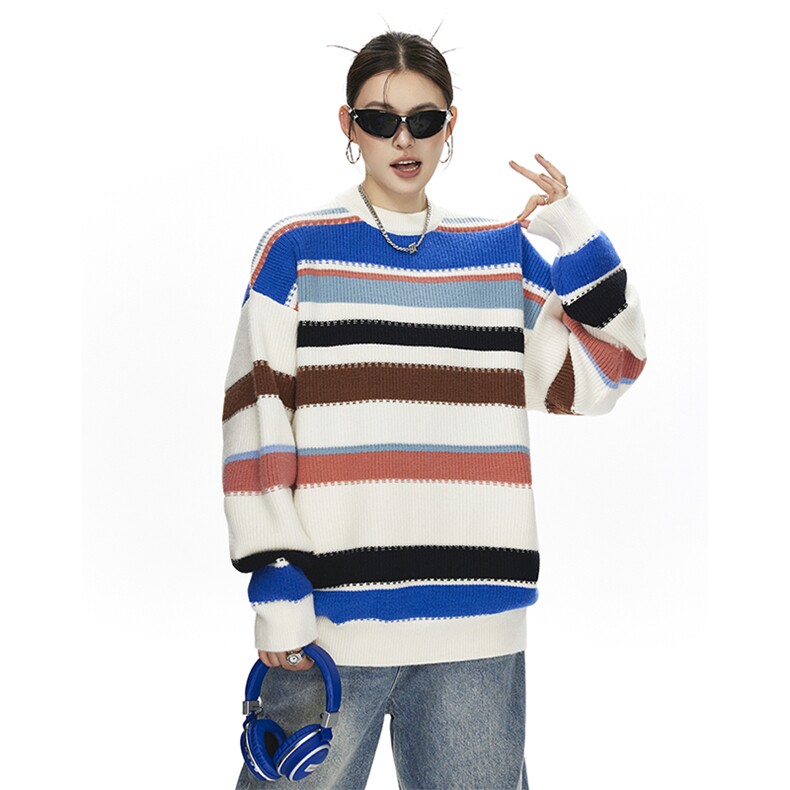 新款男女款青少年慵懒宽松条纹毛衣针织衫225-2-MY105-P58-控78，男装针织衫/毛衣，星座225-2