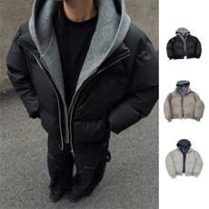 PU皮假两件连帽宽松棉衣男女保暖短款潮流冬季加厚棉服D513特P105，男装棉衣，电商A335-1（原A458）