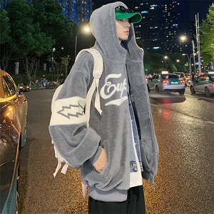 冬款港风学生加绒拼色棉衣羊羔绒连帽外套男女 920-P110控价158图片