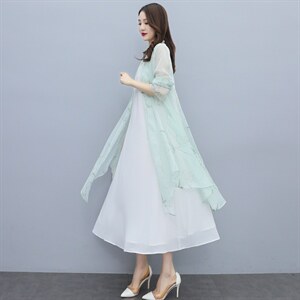 防晒衣女夏中长款2025新款雪纺衫印花外搭披肩超仙薄开衫防晒衫潮，女装蕾丝衫/雪纺衫，秀美人生