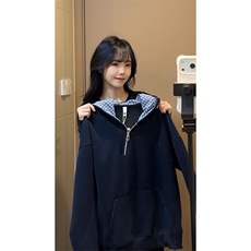 复古风美式潮流学院感卫衣韩系小众格子连帽卫衣HY922TP48控89，男装卫衣，电商A102B