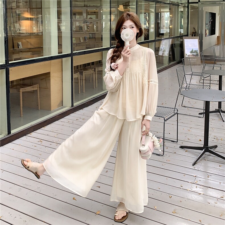 超仙时尚雪纺套装女2026春夏新款半透减龄显瘦流行阔腿裙裤三件套,女装套装/套裙,衣秀之家