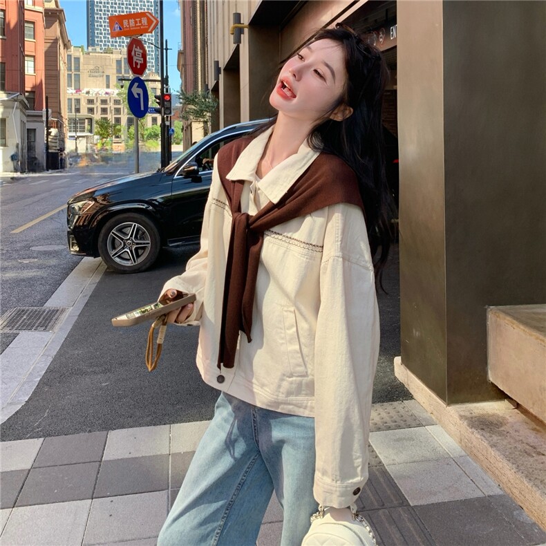 韩版宽松休闲百搭牛仔外套女短款夹克上衣6399P155K238,女装短外套,维壹