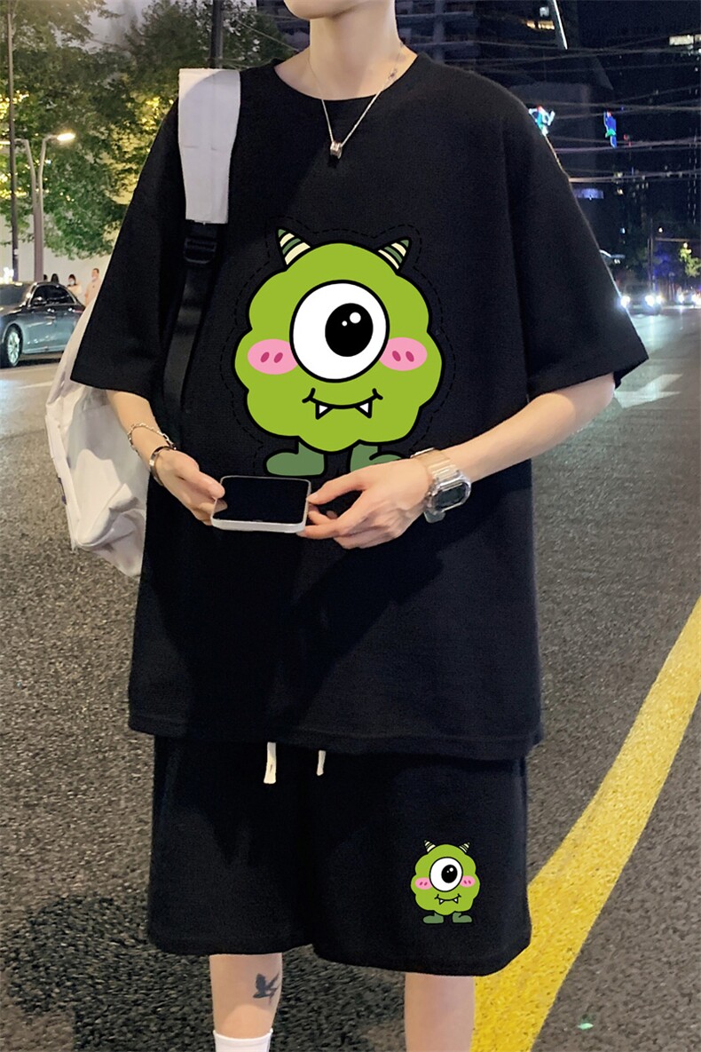 ！定制华夫格面料！2024夏季男女中性短袖情侣套装HTZ66P50,男装T恤,电商B220