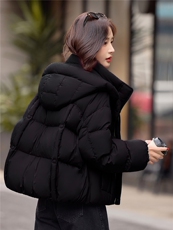 短款羽绒服女冬季2025新款小个子高端品牌时尚宽松白鸭绒连帽外套，女装羽绒服，靓衣阁
