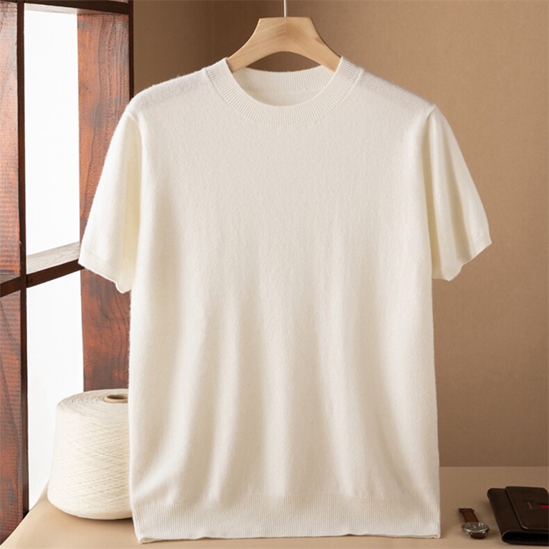 2024秋季新款羊绒休闲舒适短袖套头衫，男装羊绒套衫，米亚康羊绒