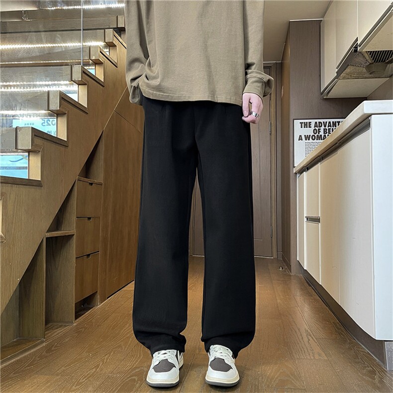 休闲西裤男毛呢松紧腰直筒长裤免烫男士西装裤子K2551 TP45图片