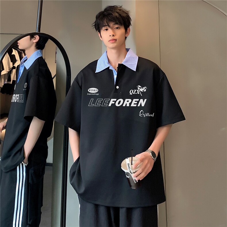 撞色拼接学院风cleanfit高级感假两件Polo衫短袖T恤半袖T330-P48,男装Polo衫,电商C307