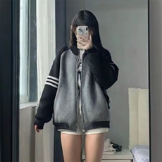 重磅秋冬北极绒开衫毛衣美式复古休闲慵懒风撞色立领针织衫外套，男装针织衫/毛衣，电商A443