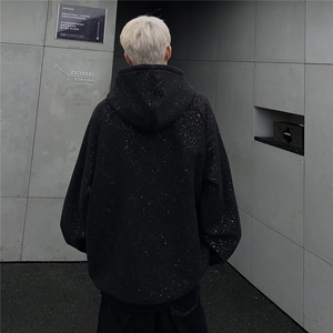 满天星连帽卫衣男春秋冬季2024新款美式拆牌宽松黑色上衣W109-P68图片
