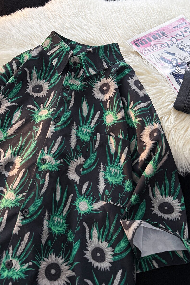 夏威夷满印花衬衫高级感冰丝度假外套大码复古短袖衬衣DC5013/P35,男装衬衫,电商B238