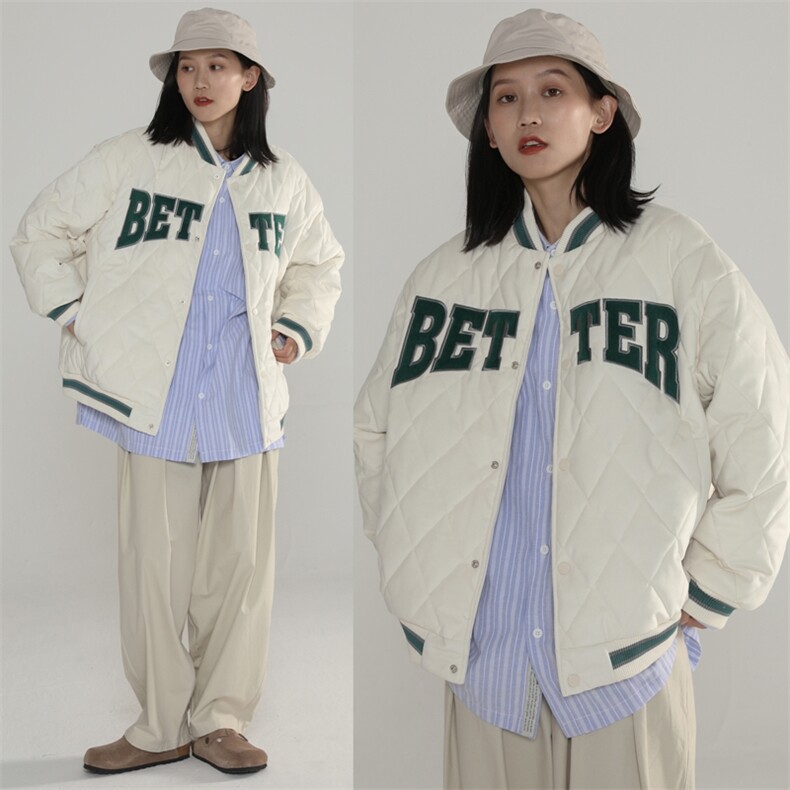 棒球服棉衣男潮牌字母棉服港风ins菱形格情侣夹克外套M8002p58图片