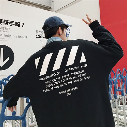 WY26 (斑马线）OVERSIZE圆领卫衣 港风模特图 P45 控68图片