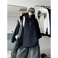 抖音得物供货提供视频秋冬重磅美式宽松织带连帽卫衣04209，男装卫衣，电商A486