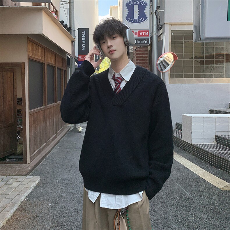 韩版简约纯色百搭毛衣秋冬宽松慵懒感针织衫男5Q3067-TP4588,男装针织衫/毛衣,电商A102