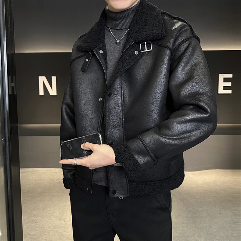 M-3XL9927-P195控券后288冬季保暖皮毛一体加厚皮衣外套男，男装皮衣，电商B321-1