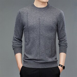 2023秋季新款商务休闲中年男士长袖纯羊毛纯色男士针织打底毛衣图片