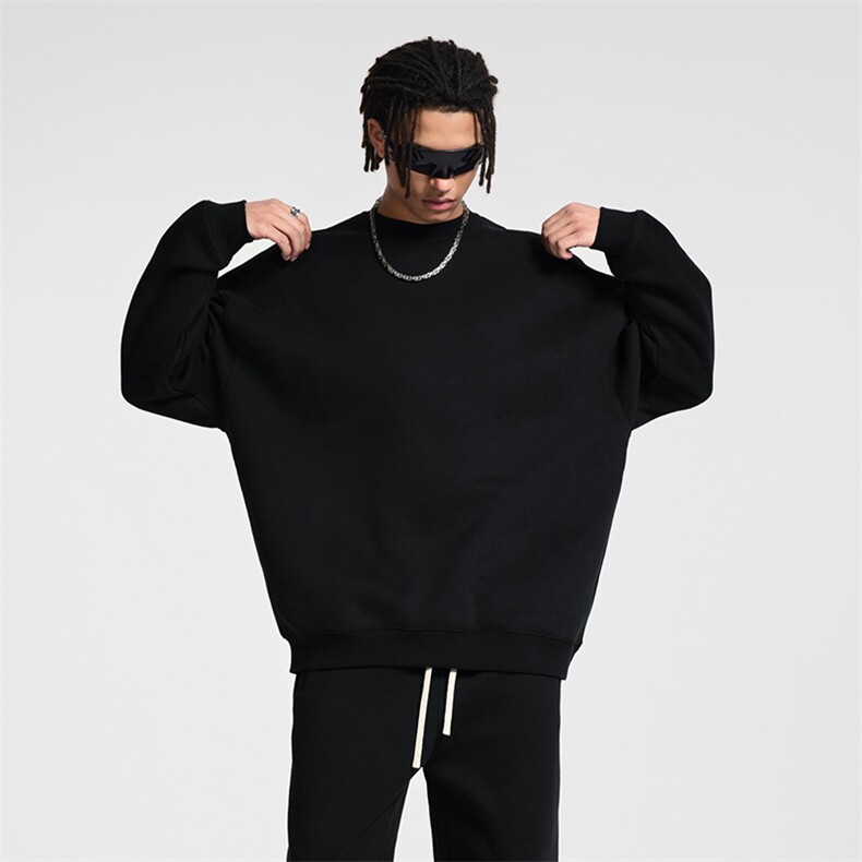 抖音得物高品质二开25秋冬装重磅全棉美式宽松圆领纯色卫衣HM11,男装卫衣,电商A486