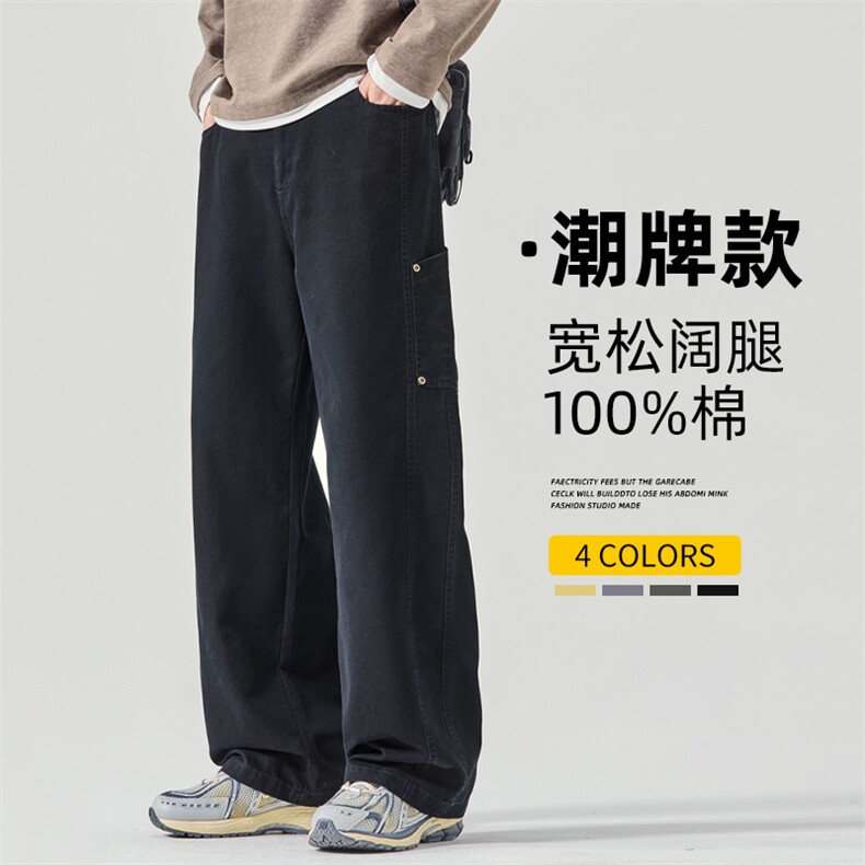 纯棉休闲裤男宽松直筒2025新款潮流秋冬工装垂感长裤子Z2511-P50图片