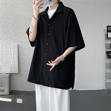 ！2025夏季新款男士民族风短袖衬衫肌理衬衣CS08特P40，男装衬衫，电商B220