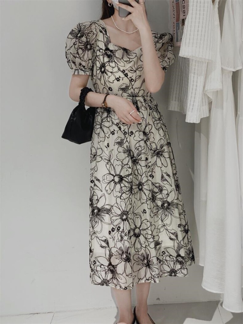 植绒连衣裙，女装连衣裙，驿谷