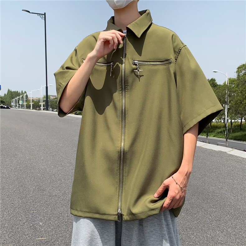 慵懒夏季ins潮流日常标准新款潮青春流行男百搭文艺衬衫五分袖图片