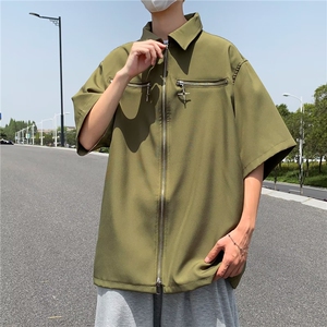 慵懒夏季ins潮流日常标准新款潮青春流行男百搭文艺衬衫五分袖图片