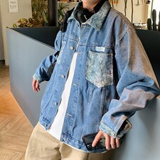 美式潮牌拼接牛仔外套男宽松ins港风休闲春秋季痞帅夹克WH01-P68，男装夹克，星座1008