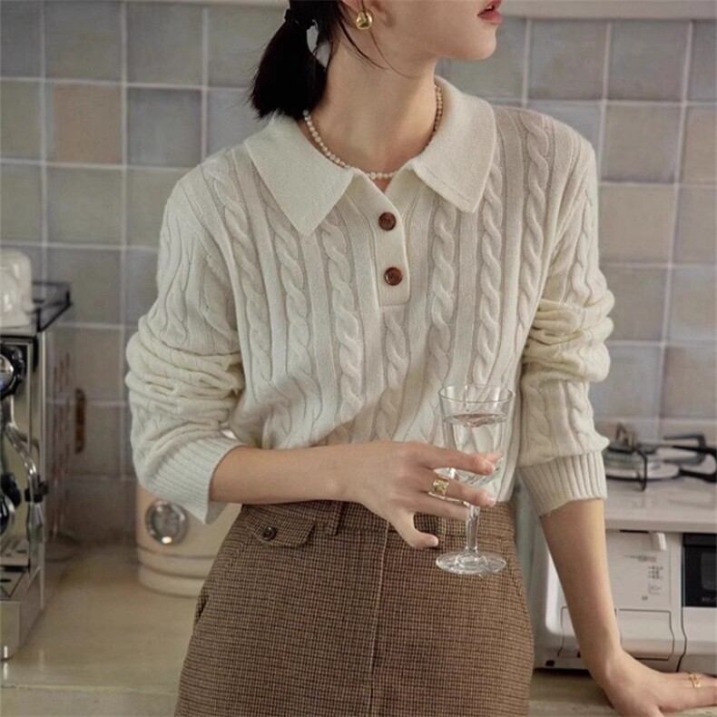 2025年秋季通勤套头长袖POLO领休闲/淑女，女装羊毛衫，洁纯羊绒