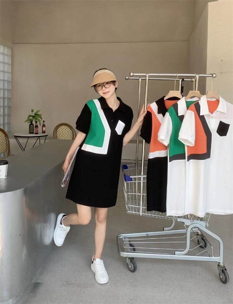 沐沐2022夏拼接POLO连衣裙！，女装连衣裙，沐·沐