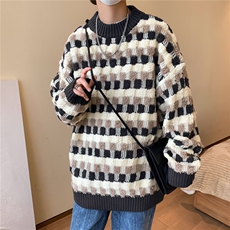复古着设计小众慵懒风绿色条纹高级感显瘦休闲毛衣男女潮春，男装针织衫/毛衣，星座716-3