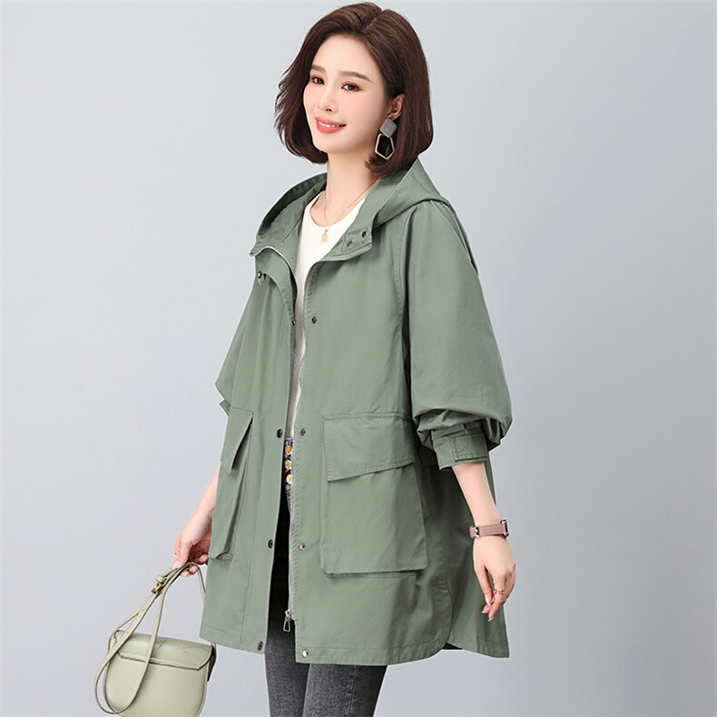 风衣女中长款加厚大码胖mm显瘦中老年妈妈装休闲春秋外套2025新款，女装风衣，江忆布依