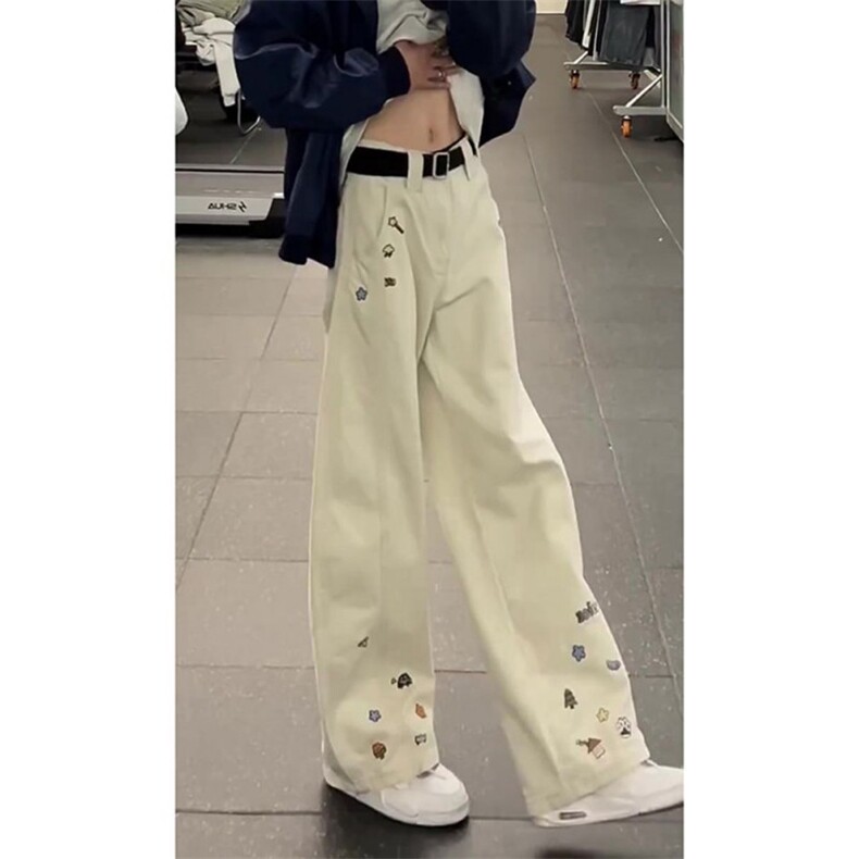 1506-1/K6621/P50原版质量刺绣黑色白色宽松百搭男女直筒裤子潮牌,男装休闲裤,星座1506-1